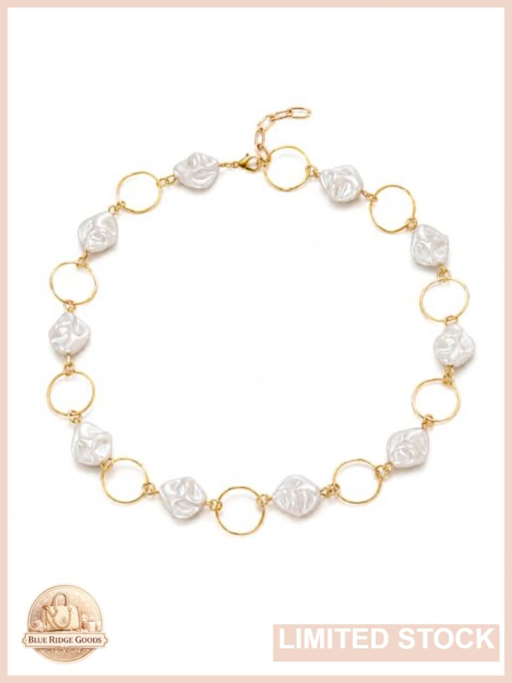 Baroque Pearl Link Necklace Gold Tone Circle Chain Adjustable Collar Women